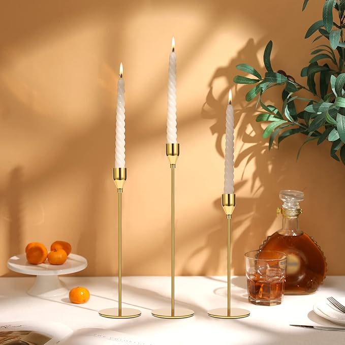 Set of 6 Gold Candlestick Holders Taper Candle Holders Candle Holders Decorative Candlestick Holder for Home Decor, Wedding, Dinning, Party, Anniversary (Bright Gold)