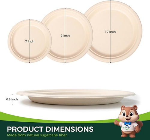 100% Compostable Paper Plates - 10 Inch, Bulk 300 Count - Disposable, Heavy Duty, Biodegradable Plates Made of Bagasse - Eco-Friendly, Large Size (Natural)