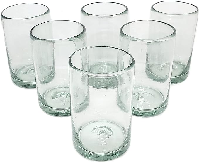 Clear Blown 9 oz Juice Glasses (set of 6) Mexican Handmade Glassware, Recycled Glass, Lead-free, Toxin-Free (Juice)