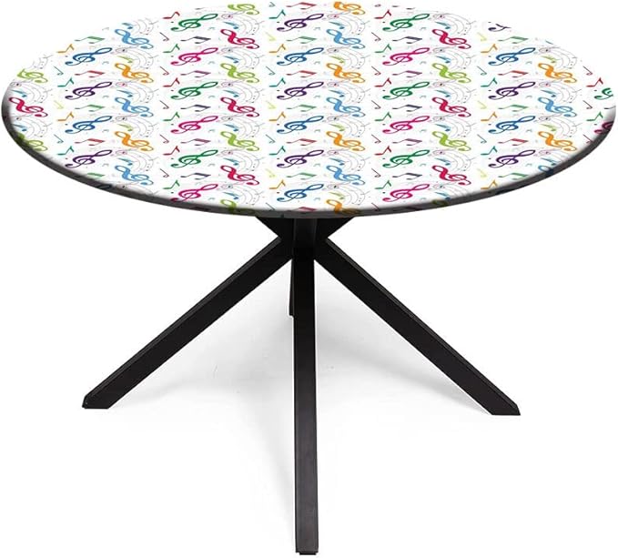 Small Round Tablecloth, Music Decor Washable Polyester Table Cloth for, Notes on Circle Shape Geometric Background Carnival, Fit Round Tables 44inch Diameter, for Dinner Kitchen Party Decoration