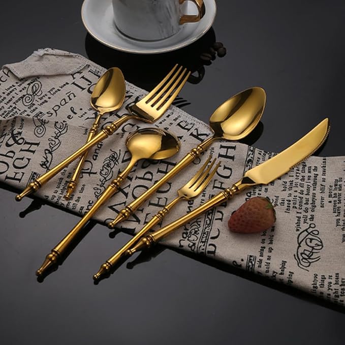 Gold Silverware Set for 12 Premium 18/10 Stainless Steel Flatware Set 48 Piece Include Knives Forks and Spoons Cutlery Utensils Light Luxury Vintage Style for Home Kitchen Christmas Restaurant