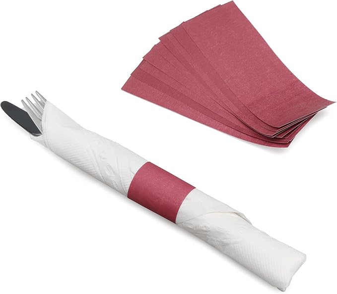 Huron Paper Napkin Bands, Self-Sealing Ring, Extra Long 1 1/4" x 6" Burgundy (20000 pcs)