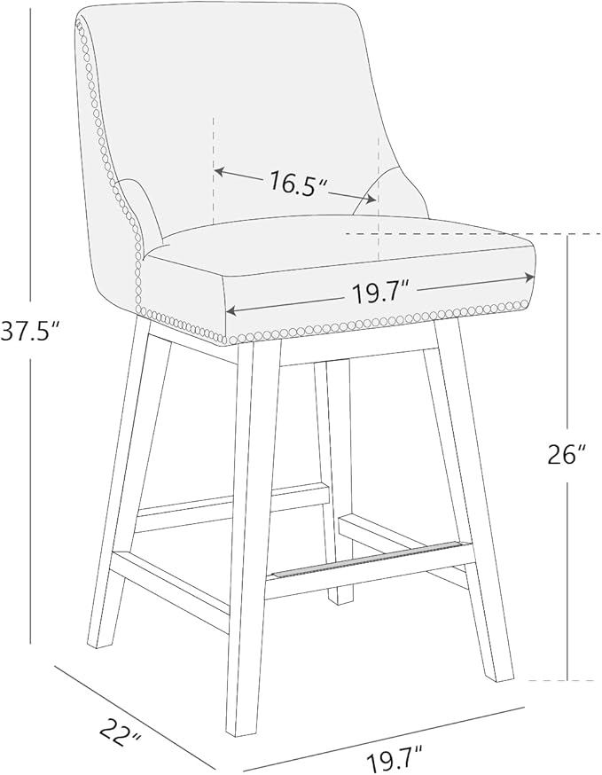 CHITA Counter Height Swivel Bar Stools, FSC Certified Upholstered Counter Stools, Modern Swivel Barstools with Wood Legs for Kitchen Island, 26" Seat Height, Faux Leather in Creamy Grey