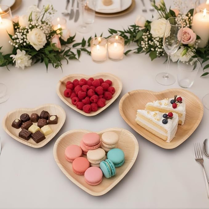 Charity Leaf Disposable Palm Leaf 8" Heart Plates (100 pieces) Bamboo Like Serving Platters, Disposable Boards, Eco-Friendly Dinnerware For Weddings, Catering, Events