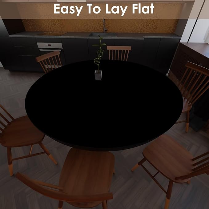 Round Table Topper - 1.8mm Thick,Dia.27 Inch Waterproof & Easy to Clean Protects Table Surfaces Conceals Scratches & Flaws for Coffee Tables & Dining Tables(Black+Black Dia.27Inch)
