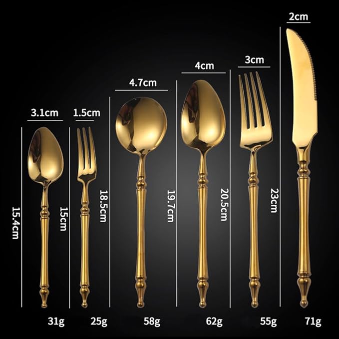 Gold Silverware Set for 8 Premium 18/10 Stainless Steel Flatware Set 32 Piece Include Knives Forks and Spoons Cutlery Utensils Light Luxury Vintage Style for Home Kitchen Christmas Restaurant
