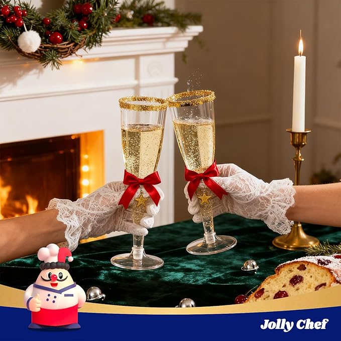 JOLLY CHEF 36 Count Plastic Champagne Flutes 4.5 oz Gold Rim Clear Disposable Toasting Glasses