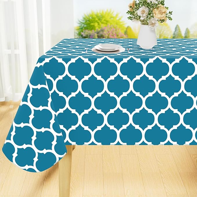 Smiry Rectangle Table Cloth, Waterproof Vinyl Tablecloth with Flannel Backing for Rectangle Tables, Wipeable Spillproof Plastic Tablecloths for Dining, Camping, Indoor and Outdoor (52"x70", Teal)