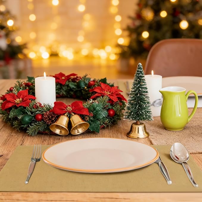MANSPHIL Gold Fabric Placemats Set of 6 Faux Linen Table Mats Thick Cloth Place Mats Heat Resistant Double Layer Wrinkle Free Dining Kitchen Table Decor - 13x19 Inch Oeko Tex Placemat