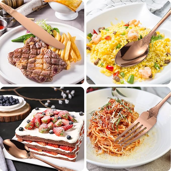 Vintage Black Silverware Flatware Set for 6, European Classic Style 24 Pieces Stainless Steel Tableware Cutlery Set,Fine Kitchen Utensils for Wedding Restaurant Hotel Christmas