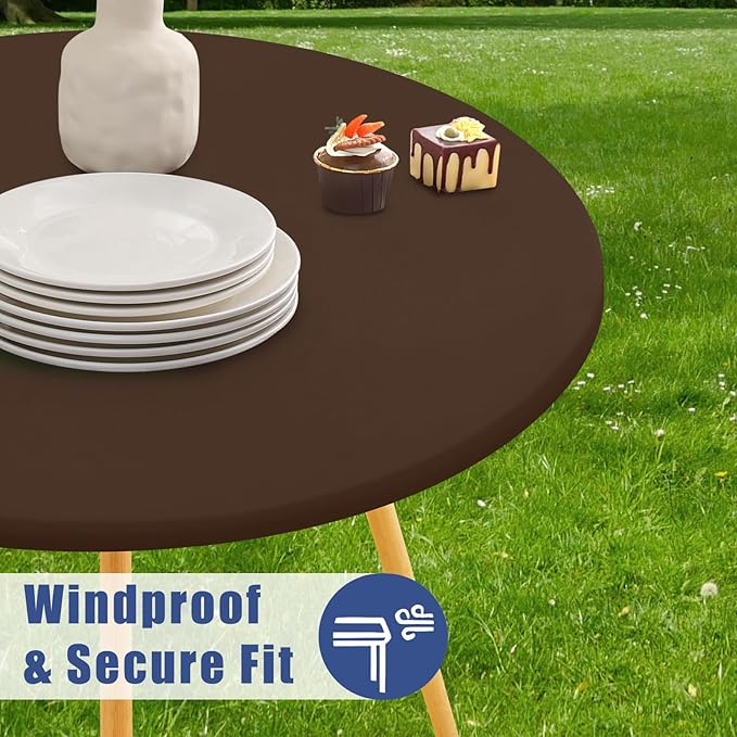 Round Spandex Tablecloth, Elastic Fitted Waterproof Tablecloths for 45"-56" Tables, Stretch Washable Picnic Table Cover for Camping, Dining, Indoor and Outdoor, Coffee