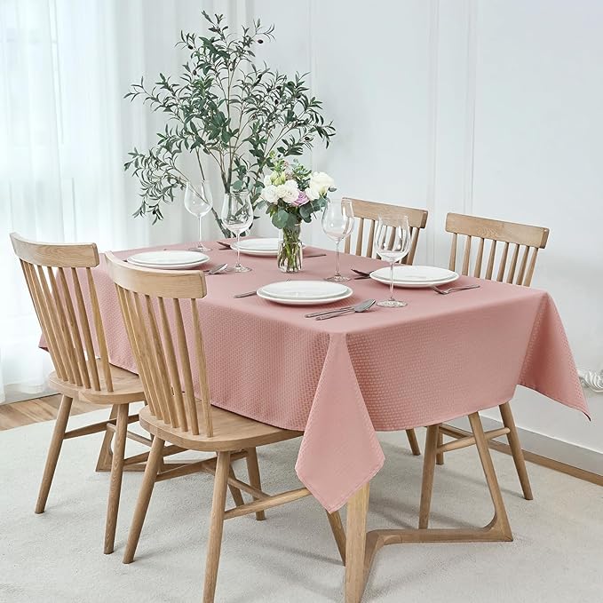 maxmill Square Tablecloth Water Resistance Antiwrinkle Spill Proof Weaved Texture Table Cloth, Decorative Fabric Table Cover for Banquet Parties Event Holiday Dinner, 70 x 70 Inch, Pale Blush