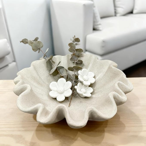 10" Large Handmade Decorative Bowl decor, Handicraft Scalloped Bowls for Modern Home Decor,Ruffle Decor,Key Bowl for Entry Table,Decorative Fruit Bowl for Kitchen Counter,Light Gray
