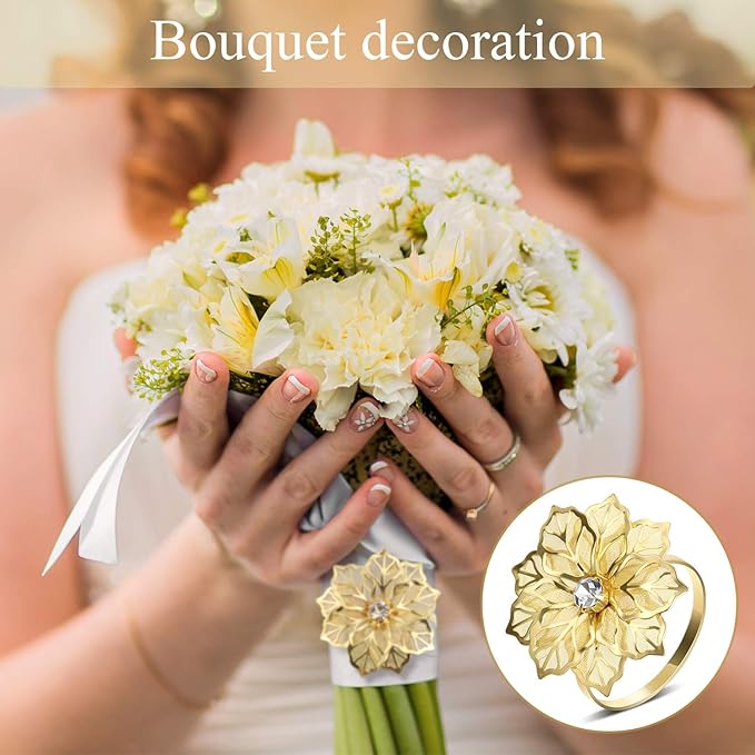 Hotop 70 Pcs Gold Napkin Rings Flower Napkin Holders Buckles Hollow Out Rhinestone Christmas Delicate Serviette Buckles for Thanksgiving Party Gathering Dinner Wedding Banquet Holiday Table Decor
