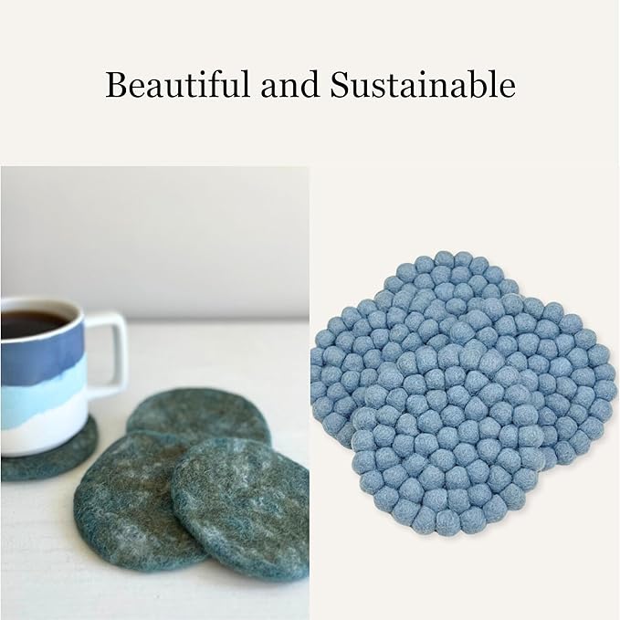 Humble Hilo Handmade Felt Coaster, 3.9 inches, Set of 4 (Grey)