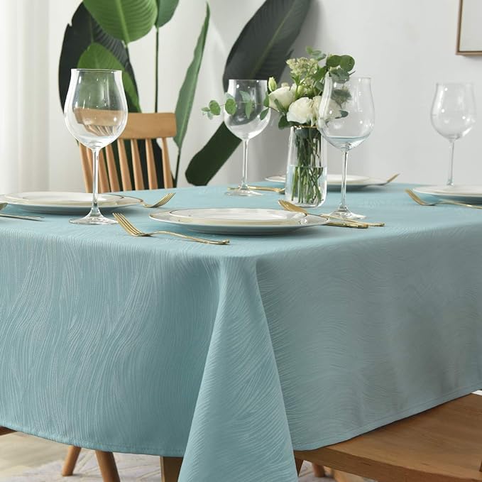 maxmill Jacquard Tablecloth Swirl Design Spillproof Wrinkle Free Water Resistant Heavy Weight Soft Table Cloth Decorative Fabric Table Cover for Outdoor and Indoor Oblong 60 x 120 Inch Turquoise