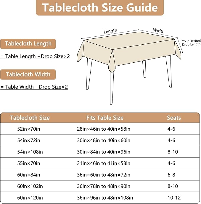 Fabric Beige 54 x 72 Inch Rectangle Table Cloth Faux Linen Textured Water Resistant & Washable Rectangular Tablecloth Anti-Scratch for Dining Kitchen Party