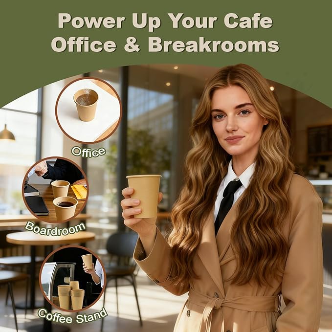 12 oz 200 Pack Disposable Coffee Cups, Bulk Brown Disposable Paper Cups, Coffee Cups for Hot Tea, Chocolate and Cold Drinks