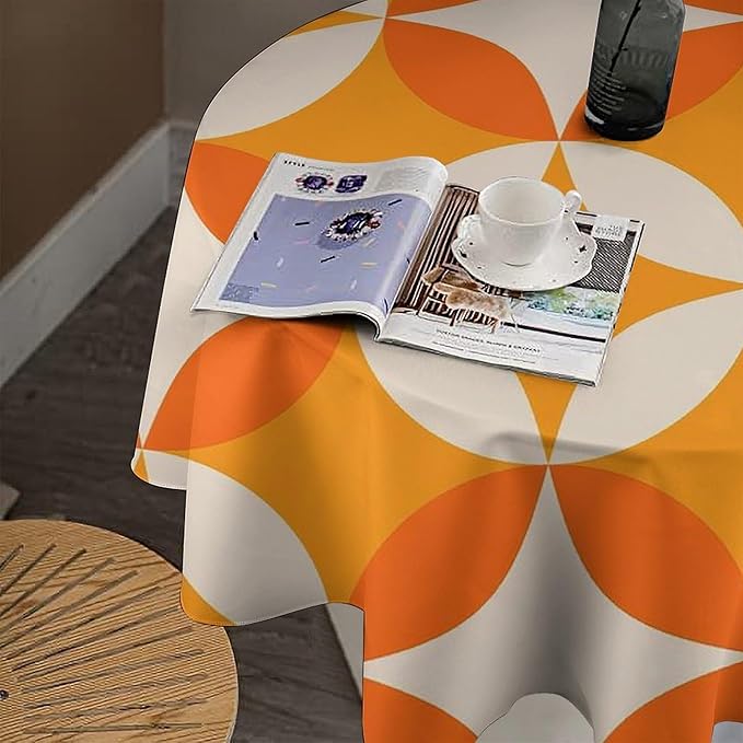 Retro Mid Century Round Tablecloth, Abstract Geometric Mid Century Colorful Pattern Print Tablecloth for Home Party Dining Room Kitchen Decor 70Inch(178cm)