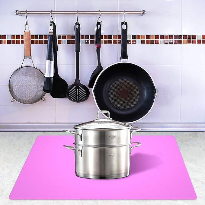 Silicone Placemats, Food-Grade Non-Slip Waterproof, Dining, Stain Resistant, Countertop Protector, Kitchen Counter Mat, Heat Resistant, Baking mat Dishwasher Safe (23.6"×15.7"-2pack, Rose)