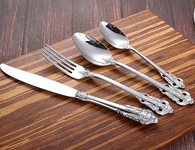 Silverware Set 18/10 Stainless Steel Flatware Sets Palace Style 56 Piece Delicate Cutlery Set for 14 Durable Home Kitchen Wedding Tableware Utensil Include Knifes Teaspoons Forks and Spoons