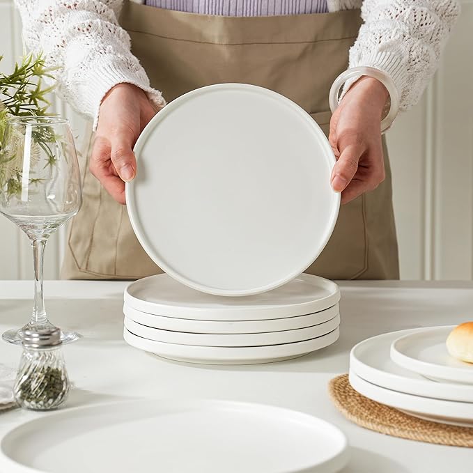 12 Piece Ceramic Dinnerware Set for 4, Modern Minimalist Stoneware Dinner Plates and Bowls, Microwave Safe, Dishwasher Safe, Versatile for All Seasons, Matte White