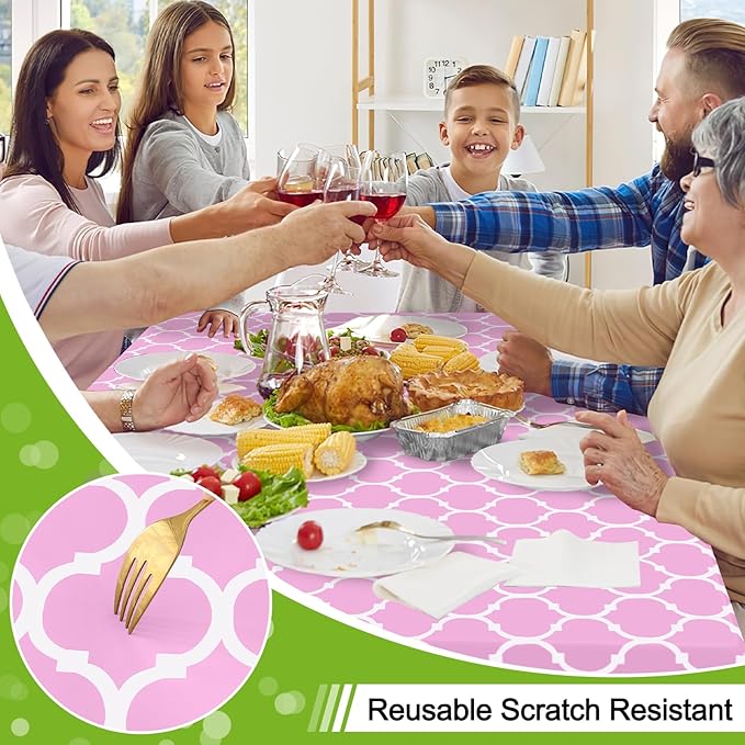 Smiry Rectangle Table Cloth, Waterproof Vinyl Tablecloth with Flannel Backing for Rectangle Tables, Wipeable Spillproof Plastic Tablecloths for Dining, Camping, Indoor and Outdoor, (60"x102", Pink)