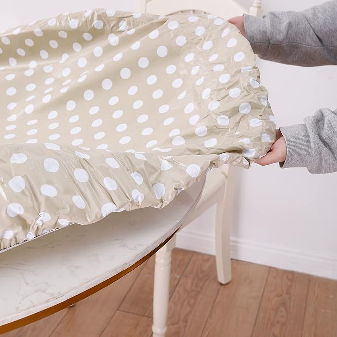 Walrus Round Vinyl Fitted Tablecloth with Flannel Backing Elastic Edge Design Table Cover Waterproof Oil-Proof PVC Table Cloth Stain-Resistant Best for 37"-44" Round
