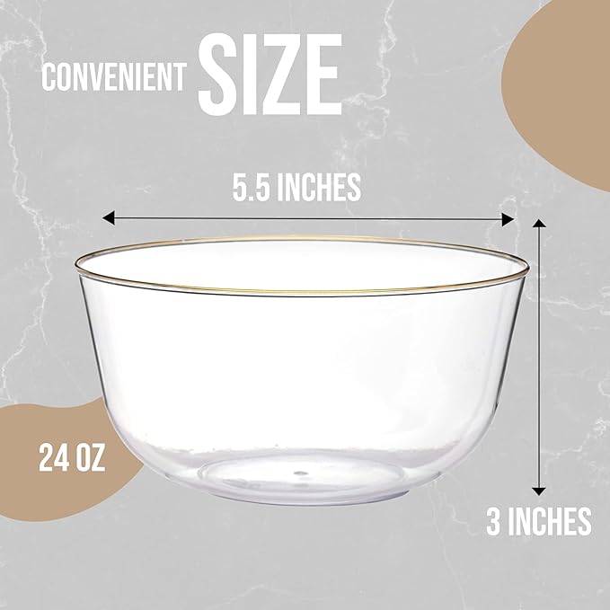 Trendables Plastic Bowls Disposable Bowls 24 Oz Bowl Set Of 20 Clear Gold Rimmed Fancy Plastic Serving Bowls Perfect Plastic Ice Cream Bowls Plastic Salad Bowls Plastic Candy Bowl