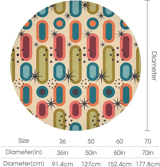 Mid Century Bohemian Round Tablecloth, Modern Medieval Geometric Abstract Print Tablecloth for Home Party Dining Room Kitchen Decor 60Inch(152cm)