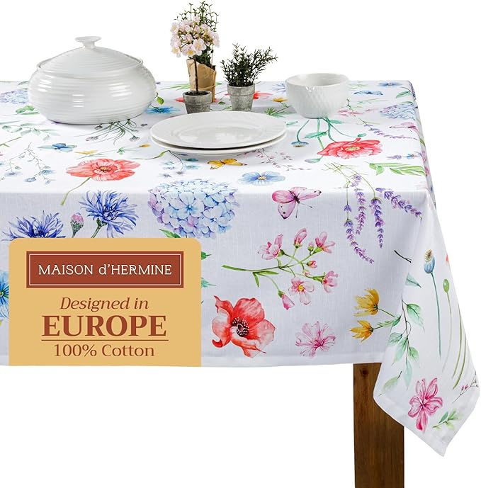 Maison d' Hermine Table Cloth Rectangle Table 100% Cotton 60 x 90 Inches Tablecloth Reusable Decorative for Dining Room Farmhouse Home Valentines Day Decorations Spring Summer - Just Floral