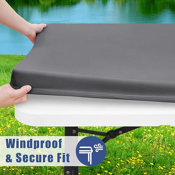 Spandex 8 Foot Rectangle Table Cloth 2 Pack, Elastic Fitted Tablecloths for Picnic, Stretch Washable Patio Table Cover for Outdoor, Camping, Banquet and Parties (Grey, 30"x96")