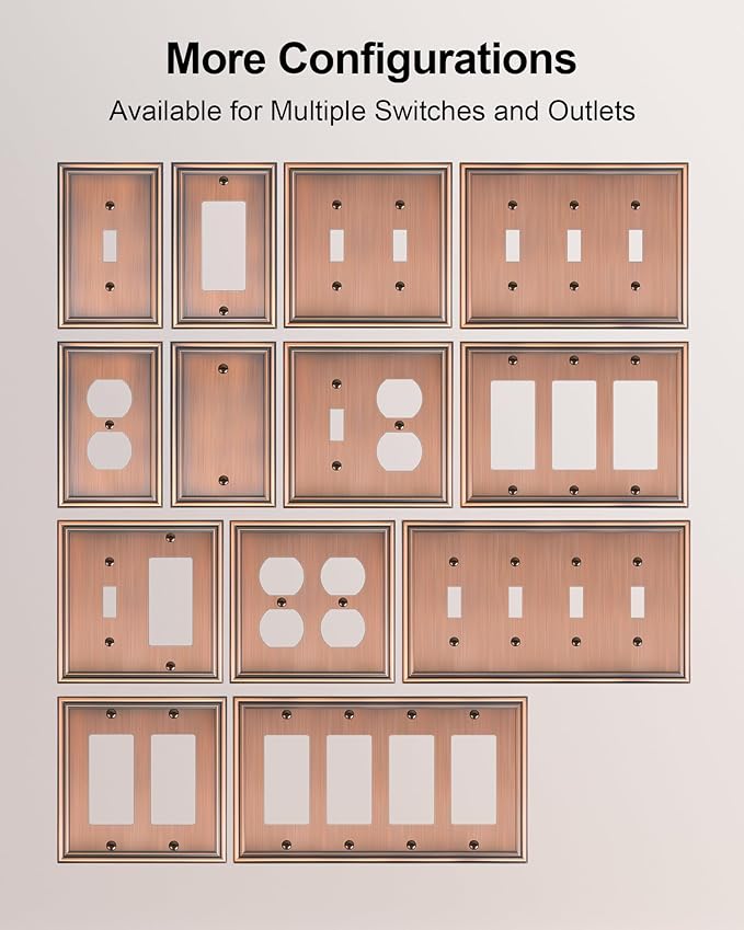 2-Pack Decorative Double Decorator Outlet Cover Plate, Durable Zinc Alloy Antique Copper Wall Plates for Electrical Outlets, Receptacle, GFCI Outlet, Dimmer Switch, 2-Gang Corrosion Resistant