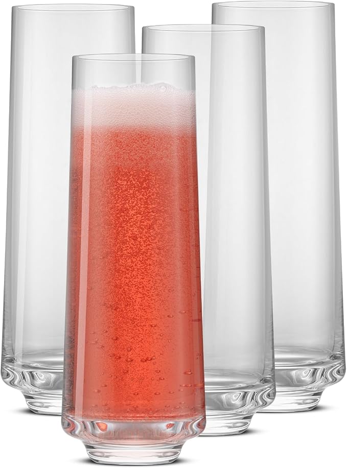 JoyJolt Sidney 9 oz Stemless Champagne Flutes Set of 4 | Modern Champagne Glasses for Prosecco, Rose, Sparkling Wine, Mimosa, Wedding Registry/Hosting Gifts | Premium Crystal Made in Europe