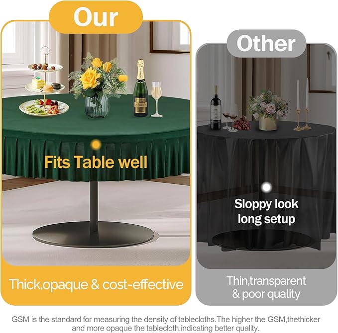 2 Pack Hunter Green Spandex Round Tablecloths for 72in Table, Stretchy Fitted 6FT Round Table Cloths, Wrinkle Free Table Cover with Skirt for Wedding Birthday Party Bridal Shower Banquet