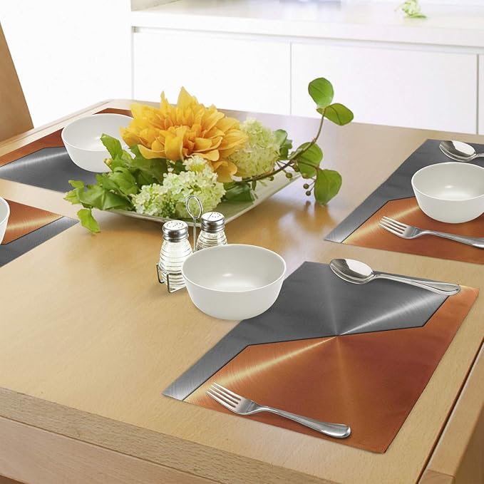 Ambesonne Orange and Grey Place Mats Set of 4, 3D Style Machinery Structure Image Detailed Vivid Modern Contrast Colors, Washable Fabric Placemats for Dining Table, Standard Size, Orange Grey