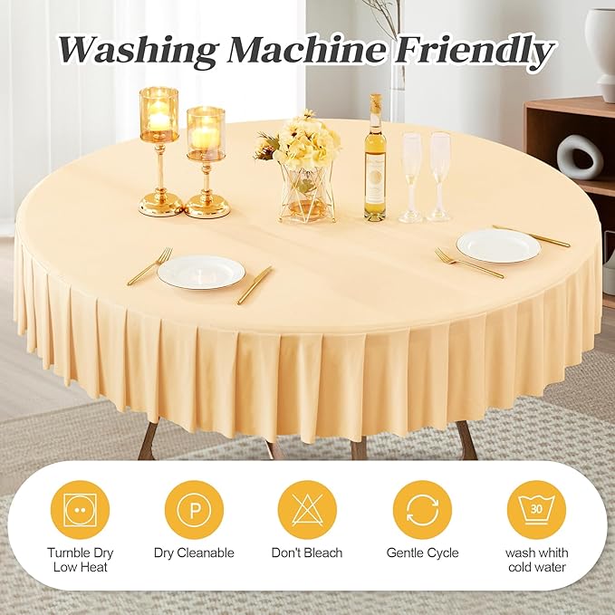 4 Pack Champagne Spandex Round Tablecloths for 60 Inch Tables, Stretchy Fitted 5FT Cloths, Wrinkle-Free Cover With Skirt for Wedding Party Dining Banquet
