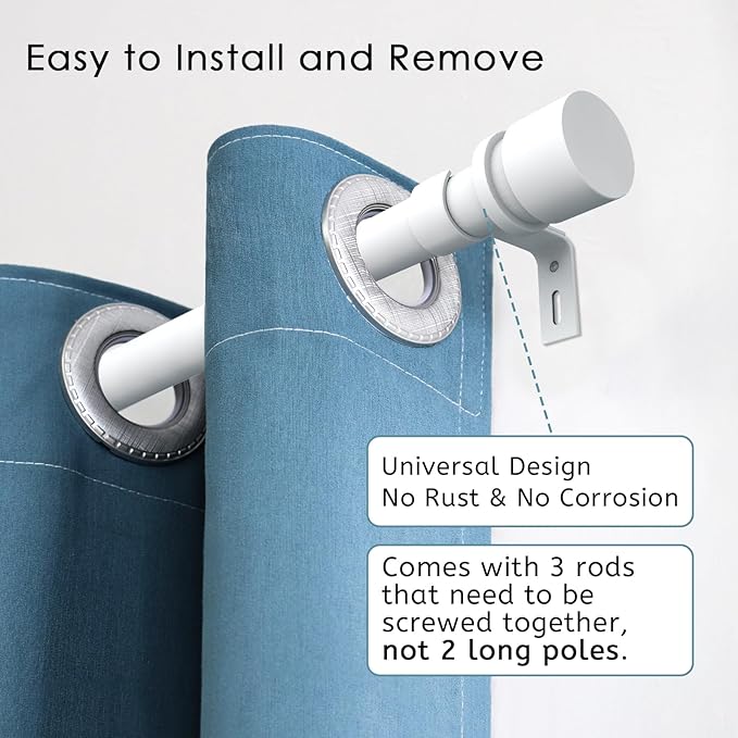 Curtain Rods for Windows 16 to 48 or 60 Inches Max Adjustable Length 1 Inch Diameter Window Curtain Rod with Aluminium End Cap, White