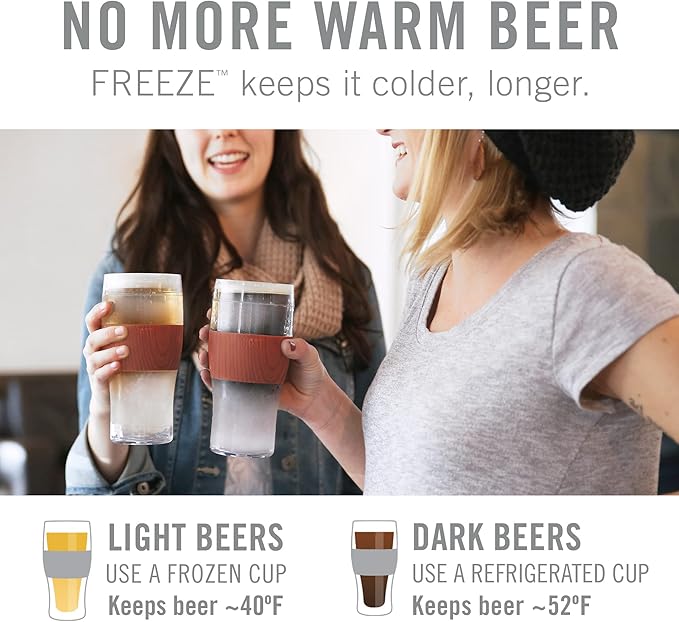 Host Freeze, Frozen Mugs, Freezable Pint Set, Beer Keep Your Drinks Cold, Double Walled Insulated Glasses, Tumbler for Iced Coffee, 16oz, Set of 2, Wood
