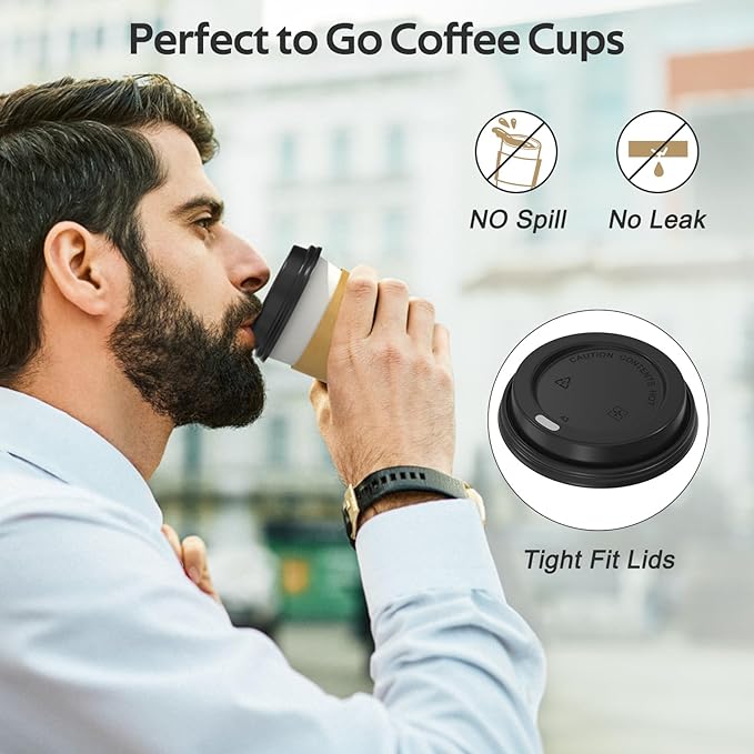 100 Pack 12 oz Disposable Coffee Cups with Lids and Sleeves, Sturdy Thick Paper & Leak-free Insulated to Go Paper Hot Coffee Cups with Sip Lids for Hot & Cold Beverage | with Lids, and Sleeves, Sturdy, Leak-free, Insulated, to Go Coffee Cups