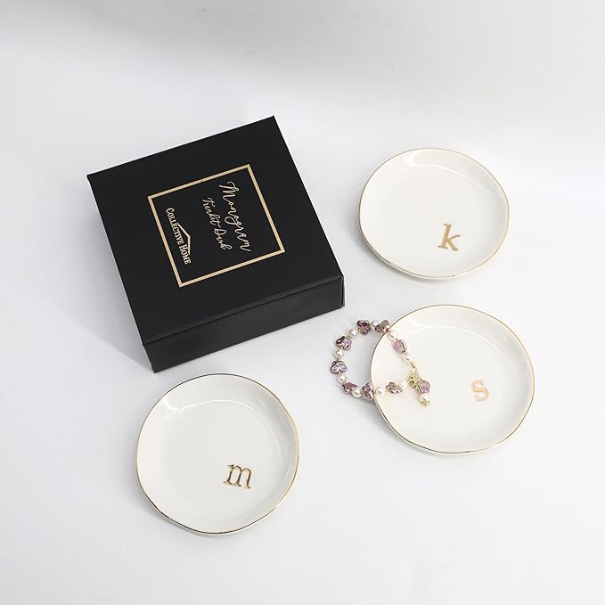 COLLECTIVE HOME - Ceramic Jewelry Tray, Decorative Trinket Dish for Rings Earrings Necklaces Bracelet Watch Keys, Birthday Mother's Day Christmas Gift for Women, 4.75", Glossy (z)