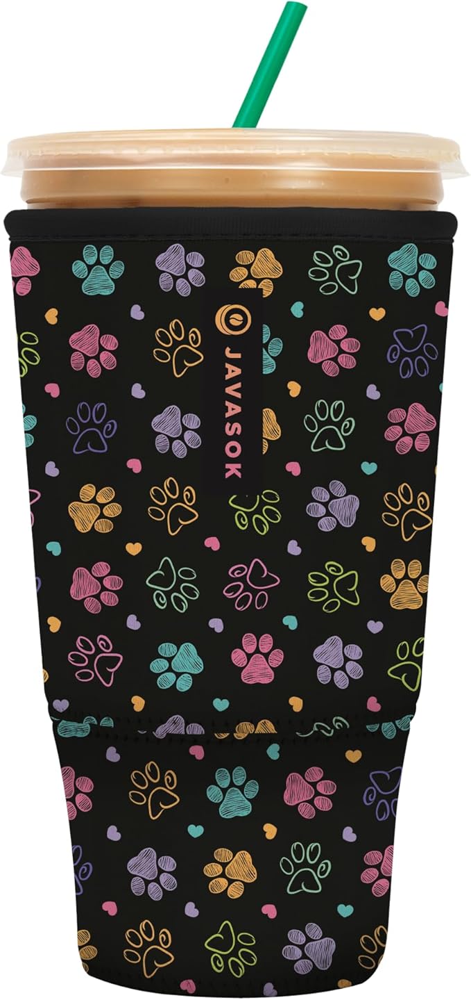 Sok It JavaSok Iced Coffee & Cold Soda Insulated Neoprene Cup Sleeve (Furry Footprints, XXLarge: 44-48oz)
