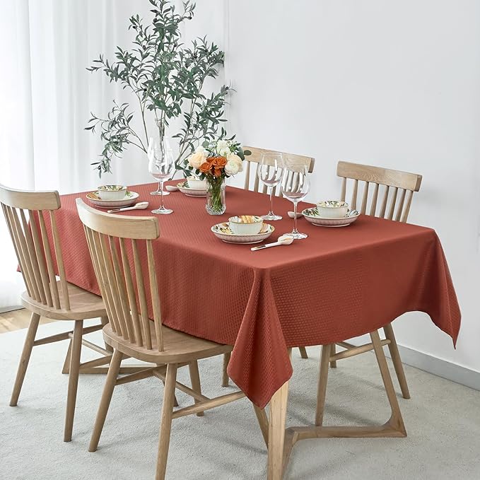 maxmill Square Tablecloth Weaved Texture Water Resistant Antiwrinkle Spill Proof Harvest Table Cloth, Decorative Table Cover for Thanksgiving Fall Party Holiday Dinner, 70 x 70 Inch, Rustic Brick
