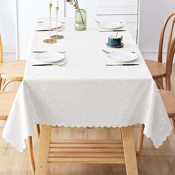 Smiry Rectangle Table Cloth, Waterproof Heavy Duty Vinyl Tablecloths, Wipeable Washable Table Cover for Kitchen and Dining Room (White, 52" X 70")