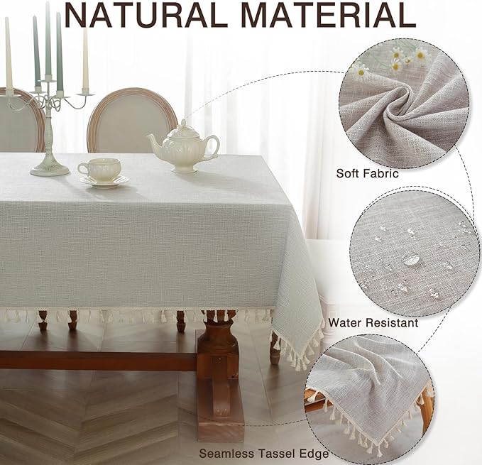 JIALE Textured Tablecloth, Heavy Duty Linen Style Farmhouse Table Cloth Rectangle Table, Wrinkle-Free Washable Waterproof Table Cover for Kitchen, Dining, Parties, 55"x106", Light Brown