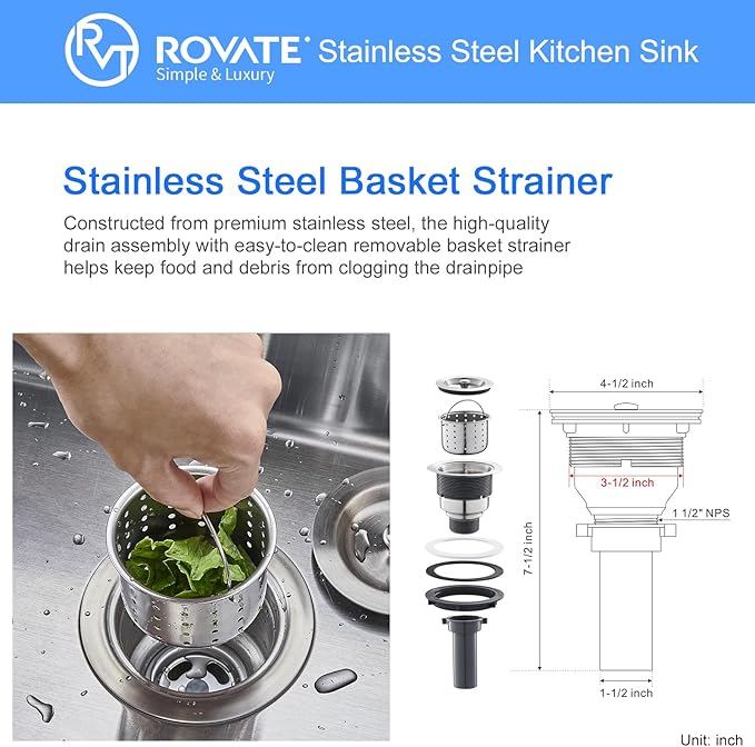 ROVATE 18 × 18 x 9 inch Drop in Kitchen Sink, 304 Stainless Steel Top-mount Kitchen Bar Sink Single Bowl, Small Overmount Handmade Bar Sinks with Basket Strainer