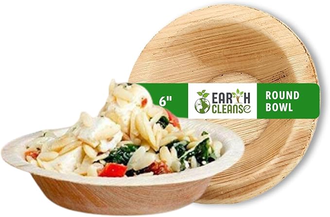 6" Areca Palm Leaf Extra Deep Round Bowls Compostable Biodegradable Eco-Friendly Natural Disposable Bowls,Perfect for Picnic Catering, Dessert, and Wedding (Pack of 200)
