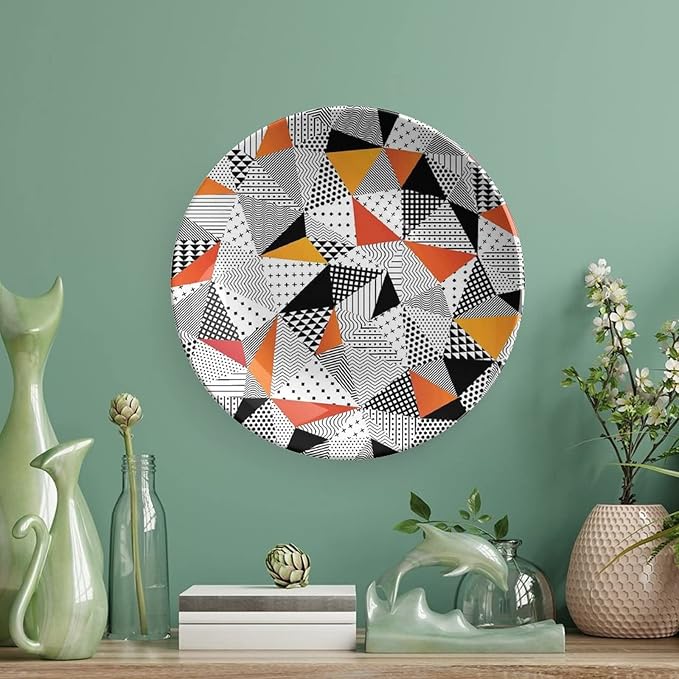 Decorative Plates, Abstract Decor Print Ornament, Fashionable Polygonal Artwork Panes Craft Projects, 10 Inch, 1 Plate with 1 Display Stand, Multy