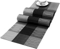 SHACOS Table Runners Woven Vinyl PVC Table Runners 12 x 90 inch Wipeable Heat Resistant Runner for Tables Countertop Indoor Outdoor, Bamboo Ombre Black and Gray