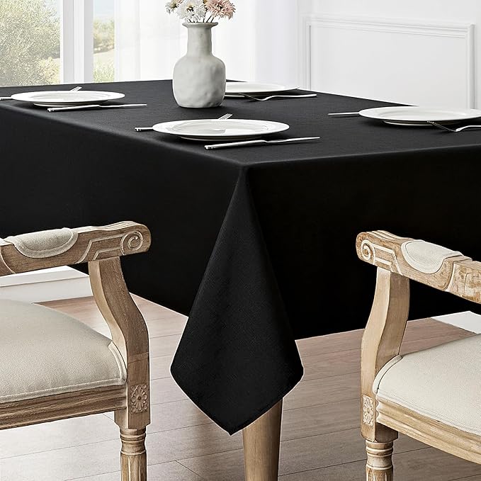 2 Pack Rectangle Tablecloth, 52x70 inch, Water Resistant Wrinkle Free Linen Textured Table Cloth Washable, Decorative Fabric Table Cover for Dining, Party and Camping, Black